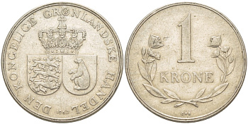 Гренландия 1 крона 1960 КМ 10а медно-никель 1520-432