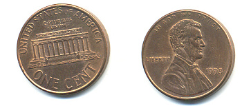 США 1 ЦЕНТ 1998 ЛИНКОЛЬН KM 201b цинк плакированный медью 86-339