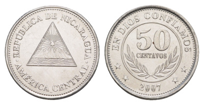 Никарагуа 50 сентаво 2007 KM 88b сталь плакированная никелем UNC 4640-1048