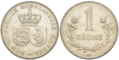Гренландия 1 крона 1960 КМ 10а медно-никель 1520-432
