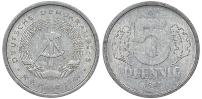 ГДР 5 ПФЕННИГОВ 1983 A КМ 9.2 алюминий 62-525