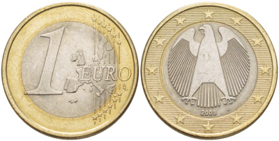 ФРГ 1 евро 2005 J KM 213 биметалл 4543-512