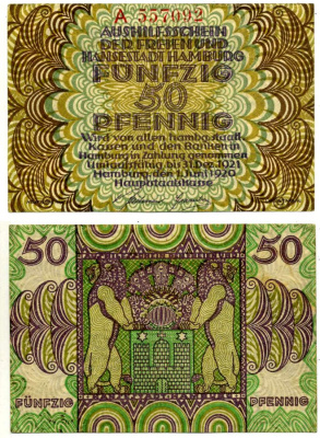 Гамбург 50 пфеннигов 1921 1 июня 1920 - 31 декабря 1921, нотгельд (серия А), земля Гамбург Grabowski H7.2a бумага 2196-2-1-2