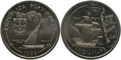 Португалия 200 эскудо 1998 Путешествие Васко да Гамы в Индию 1498 года - Путешествие Васко да Гамы в Индию 1498 года - Индия KM 712 медно-никель UNC 4677-433