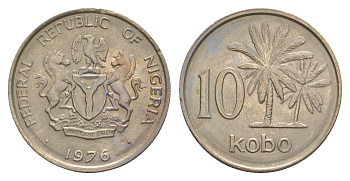 Нигерия 10 кобо 1976 KM 10.1 медно-никель UNC 4643-662