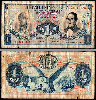 Колумбия 1 песо 1973 Pick 404e бумага 3295-15-2-1