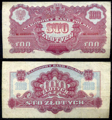 Польша 100 злотых 1944 OBOWIAZKOWYM Pick 116 бумага 8604-45-2-2