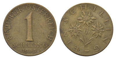 Австрия 1 шиллинг 1965 KM 2886 алюминиевая бронза 4671-622