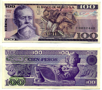 Мексика 100 песо 1981 3 сентября 1981 Pick 74b бумага XF 2196-23-1-2