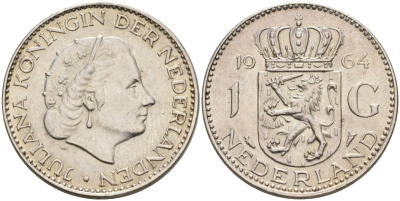 Нидерланды 1 гульден 1964 Юлиана (1948-1980) KM 184 серебро 4126-1136