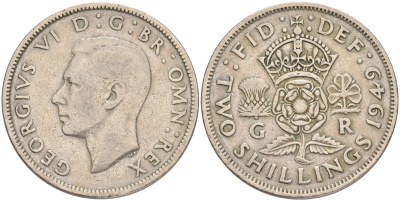 Великобритания 2 шиллинга (флорин) 1949 Георг VI (1936-1952) KM 878, Spink 4107 медно-никель 189-542
