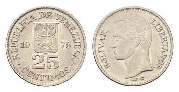 Венесуэла 25 сентимо 1978 Симон Боливар Y 50.1 никель 4705-527