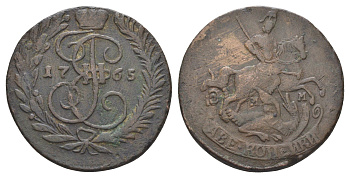Россия 2 копейки 1765 ММ, Екатерина II (1762-1796) Биткин 533 медь 5010-2011