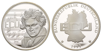 Германия 1 экю 1993 Людвиг ван Бетховен серебро PROOF 1083-5-61