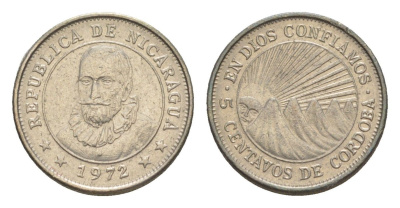 Никарагуа 5 сентаво 1972 KM 24.2a сталь плакированная никелем 4640-962