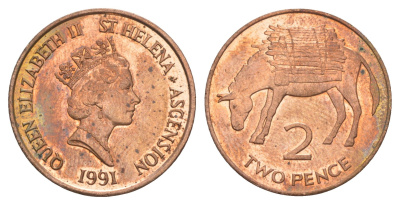 Острова Святой Елены и Вознесения 2 пенса 1991 KM 12 бронза UNC 603-1441