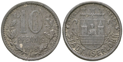 Изерлон (Пруссия, Вестфалия) 10 пфеннингов 1918 Funck 228.8, Men05 12307.15, Men18 15462.15 железо 4586-1033