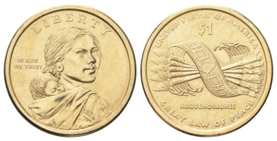 США 1 доллар 2010 Коренные Американцы - Пояс Гайавата KM 474 медь с марганцево-латунным покрытием UNC 4666-1012