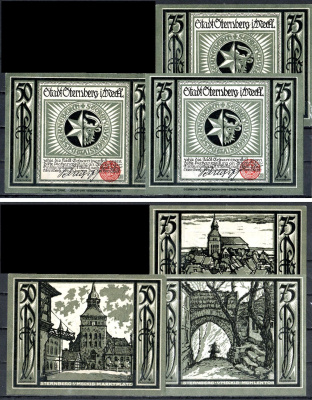 Штернберг (Мекленбург-Шверин) полный набор из 3 нотгельдов (50 и 75 пфеннигов) 1922 Mehl Grabowski 1268.2 бумага UNC (пресс) 7556-57-4-1