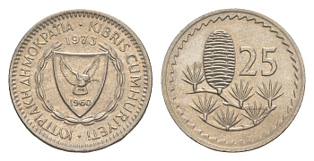 Кипр 25 милей 1973 KM 40 медно-никель UNC 4649-1169