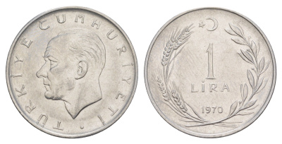 Турция 1 лира 1970 Кемаль Ататюрк KM 889a.2 нержавеющая сталь 4648-744