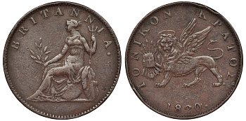 Греция, Ионические острова 2 лепты 1820 Британская администрация (1809-1863) KM 31 медь 441-1021