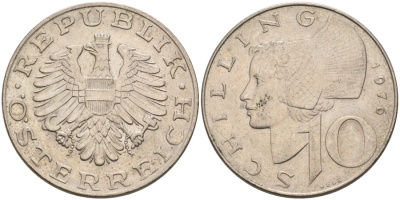 АВСТРИЯ 10 ШИЛЛИНГОВ 1976 КМ 2918 медно-никель 4572-641