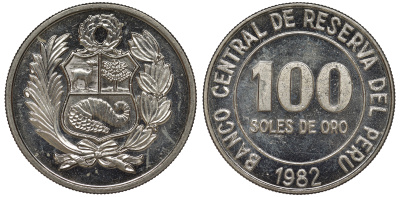 Перу 100 солей 1982 KM 283 медно-никель UNC 4367-814