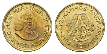 ЮАР 1/2 цента 1963 Ян ван Рибек KM 56 латунь UNC 4693-441