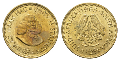 ЮАР 1/2 цента 1963 Ян ван Рибек KM 56 латунь UNC 4693-441