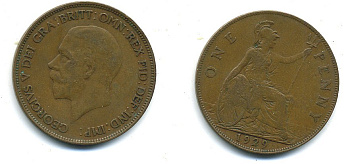 Великобритания 1 пенни 1929 Георг V (1910-1936) KM 838, Spink 4055 бронза 4110-241