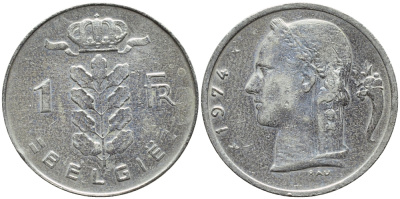 БЕЛЬГИЯ 1 ФРАНК 1974 BELGIE KM 143.1 медно-никель 4382-1016