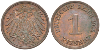 ГЕРМАНИЯ 1 ПФЕННИГ 1912 А KM 10, J 10 медь 4532-524