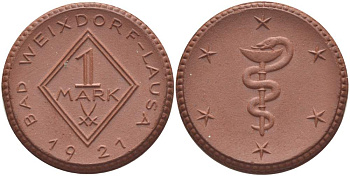 Вайсдорф-Лауза 1 марка 1921  Men05 26467.10, Men22.2 33284.10 фарфор 4517-1036