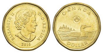 Канада 1 доллар 2016 Елизавета II (1952-2022), утка KM 1255 никель плакированный позолоченной бронзой 4631-831