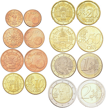 Австрия годовой набор из 8 монет (1, 2, 5, 10, 20 и 50 евроцентов; 1 и 2 евро) 2002 KM 3082, 3083, 3084, 3085, 3086, 3087, 3088 и 3089 aUNC-UNC 4612-1051-1057