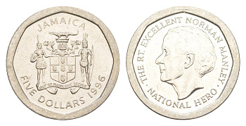 Ямайка 5 долларов 1996 KM 163 нержавеющая сталь UNC 4644-363