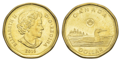 Канада 1 доллар 2016 Елизавета II (1952-2022), утка KM 1255 никель плакированный позолоченной бронзой 4631-831