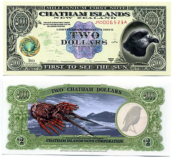 Новая Зеландия, Остров Чатем 2 доллара 1999 пластик UNC (пресс) 7547-2-2-2