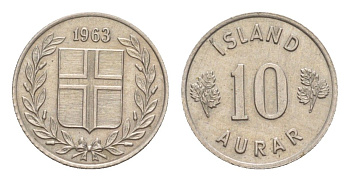 Исландия 10 эйре 1963 KM 10 медно-никель UNC 4617-341