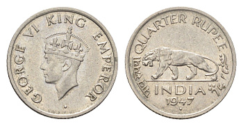 Британская Индия 1/4 рупии 1947 (Ромб) - Бомбей, Георг VI (1936-1952) KM 548 никель 4659-1214