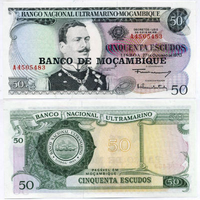 Мозамбик 50 эскудо 1970 (1976) надпечатка на 1970, Жоао де Азеведо Коутиньо Pick 116 a бумага UNC (пресс) 7523-21-1