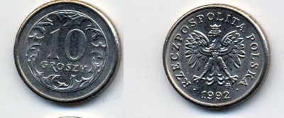 Польша 10 грошей 1992 MW KM 279 медно-никель UNC 58-1247