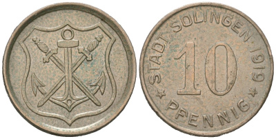 Золинген 10 пфеннигов 1919 Funck 508.4, Men18 29571.5 железо 54-1255
