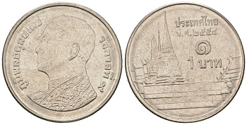 Таиланд 1 бат 2011 BE 2554, Рама IX (1946-2016), королевский дворец KM 443 сталь плакированная никелем aUNC 4618-834