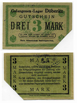 ГЕРМАНИЯ 3 МАРКИ ND ЛАГЕРЬ ВОЕННОПЛЕННЫХ В ДЁБЕРИЦЕ C-2895 бумага UNC (пресс) 000-00-00
