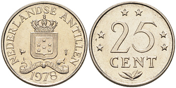Нидерландские Антилы 25 центов 1978 Юлиана (1948-1980) KM 11 никель 4169-369