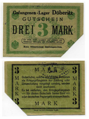 ГЕРМАНИЯ 3 МАРКИ ND ЛАГЕРЬ ВОЕННОПЛЕННЫХ В ДЁБЕРИЦЕ C-2895 бумага UNC (пресс) 000-00-00