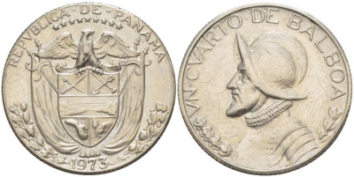 Панама 1/4 бальбоа 1973 Васко Нуньес де Бальбоа KM 11a медь плакированная медно-никелем 4519-621