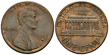 США 1 цент 1983 D, Линкольн KM 201b цинк плакированный медью 4136-225